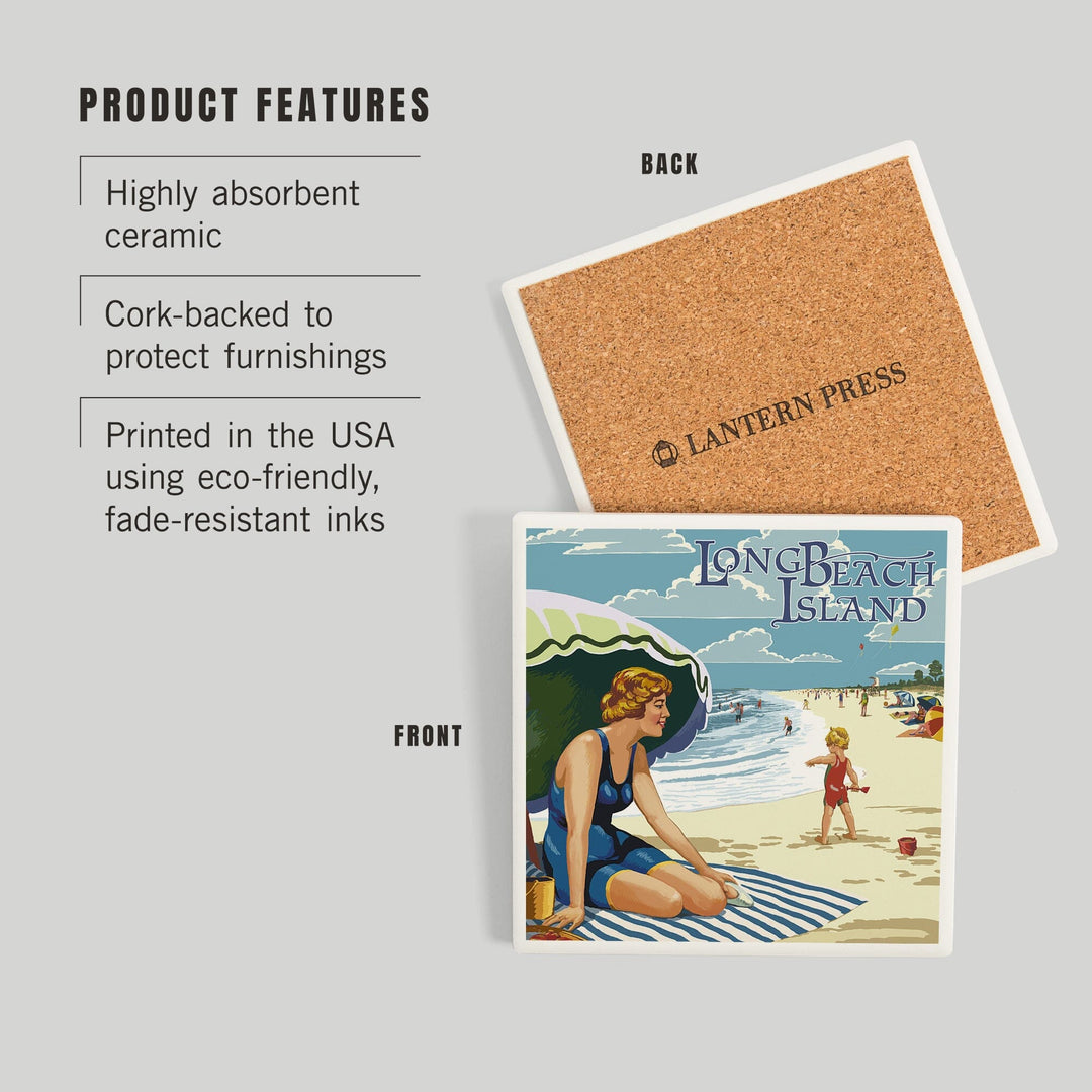 Long Beach Island, New Jersey, Woman on Beach Scene, Coasters Coasters Lantern Press