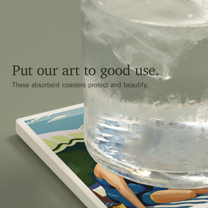 Long Beach Island, New Jersey, Woman on Beach Scene, Coasters Coasters Lantern Press