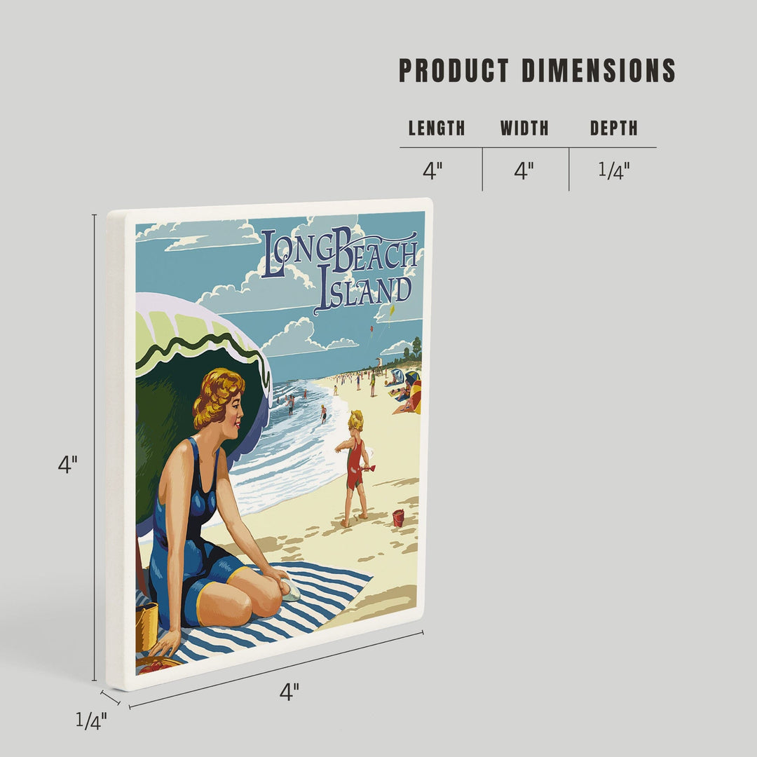 Long Beach Island, New Jersey, Woman on Beach Scene, Coasters Coasters Lantern Press