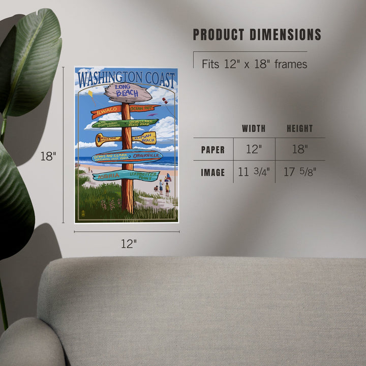 Long Beach, Washington, Washington Coast, Destination Signpost, Art & Giclee Prints - Lantern Press