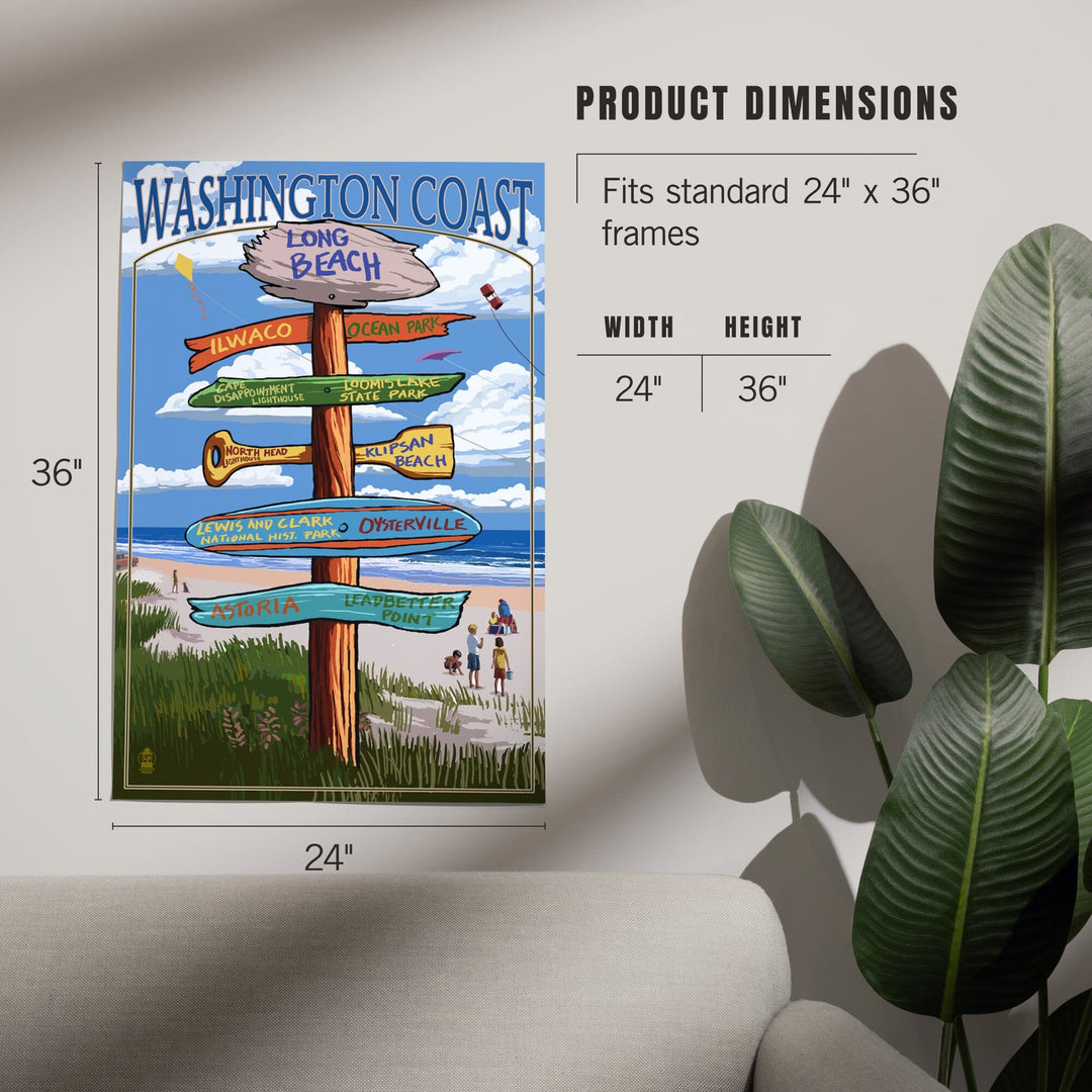 Long Beach, Washington, Washington Coast, Destination Signpost, Art & Giclee Prints - Lantern Press