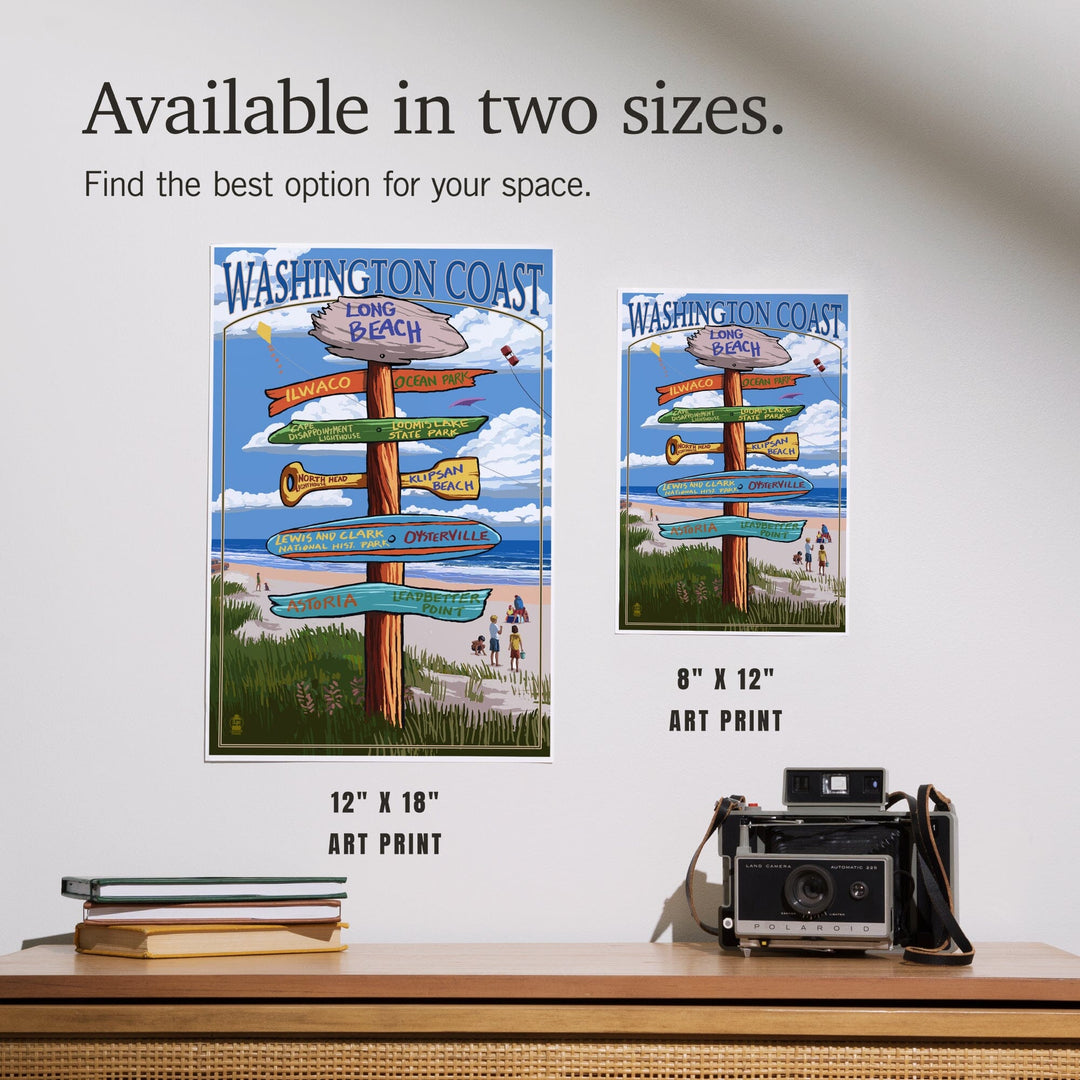 Long Beach, Washington, Washington Coast, Destination Signpost, Art & Giclee Prints - Lantern Press