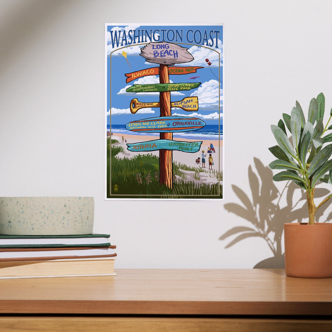 Long Beach, Washington, Washington Coast, Destination Signpost, Art & Giclee Prints - Lantern Press