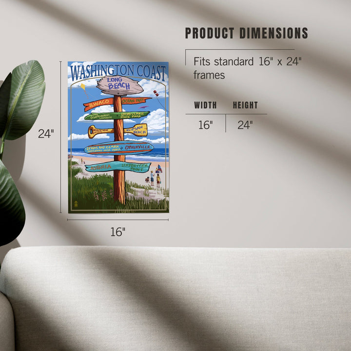 Long Beach, Washington, Washington Coast, Destination Signpost, Art & Giclee Prints - Lantern Press