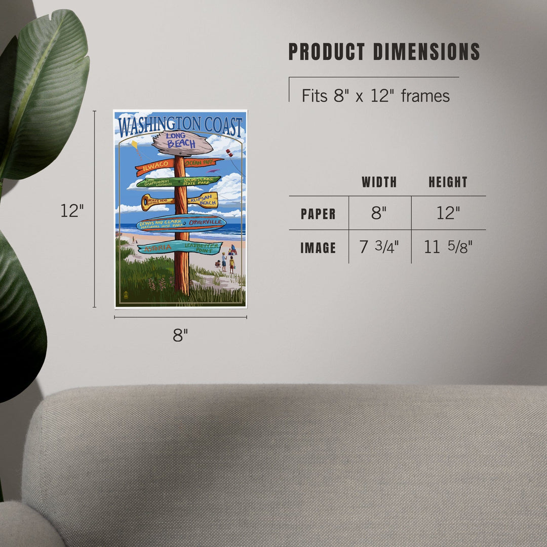 Long Beach, Washington, Washington Coast, Destination Signpost, Art & Giclee Prints - Lantern Press