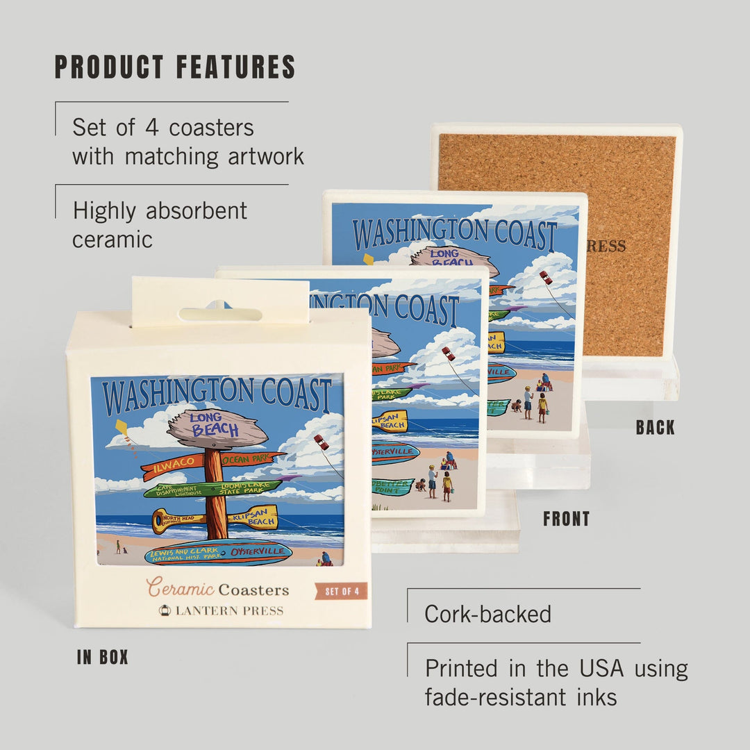 Long Beach, Washington, Washington Coast, Destination Signpost, Coasters Coasters Lantern Press