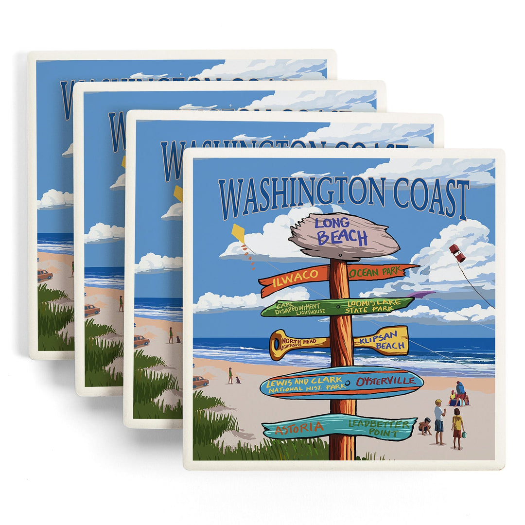 Long Beach, Washington, Washington Coast, Destination Signpost, Coasters Coasters Lantern Press