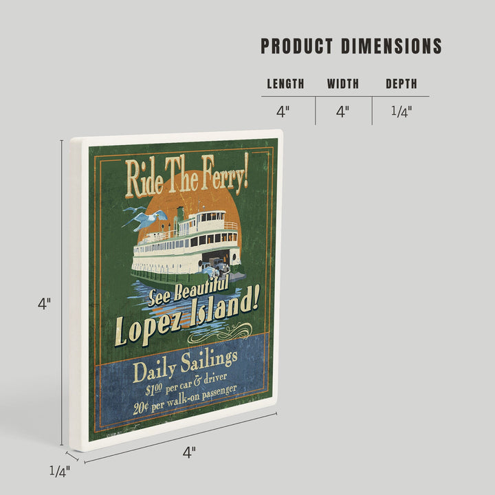 Lopez Island, Washington, Ferry Ride Vintage Sign, Coasters Coasters Lantern Press