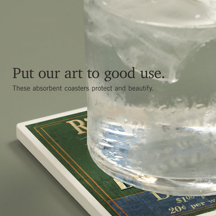 Lopez Island, Washington, Ferry Ride Vintage Sign, Coasters Coasters Lantern Press