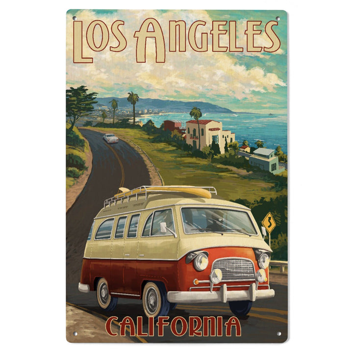 Los Angeles, California, Camper Van, Lantern Press Artwork, Wood Signs and Postcards - Lantern Press