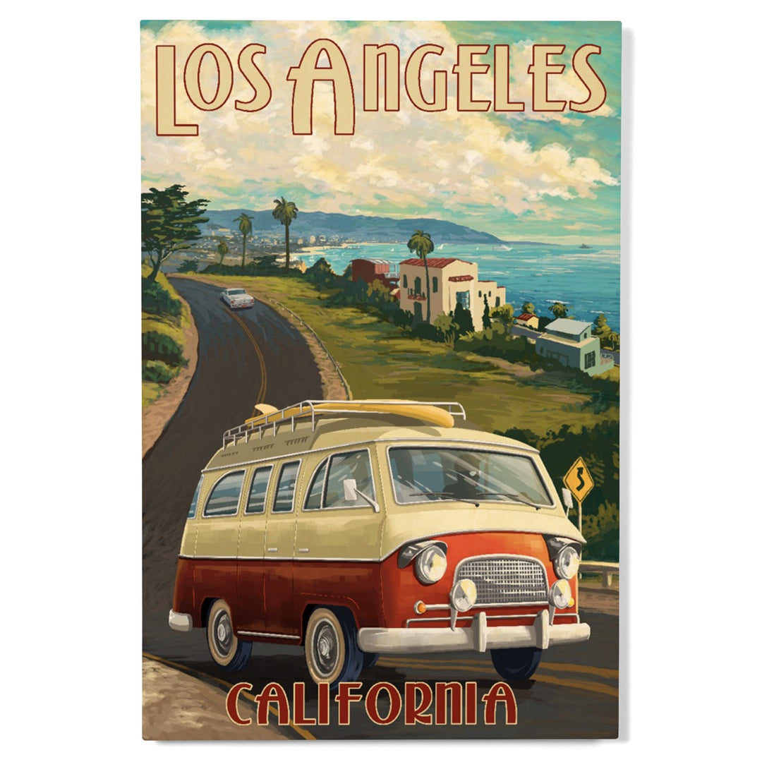 Los Angeles, California, Camper Van, Lantern Press Artwork, Wood Signs and Postcards - Lantern Press