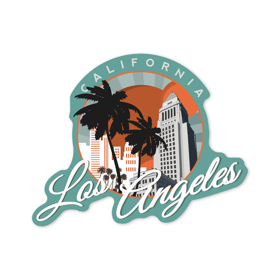 Los Angeles, California, City Hall Vector, Contour, Lantern Press Artwork, Vinyl Sticker - Lantern Press