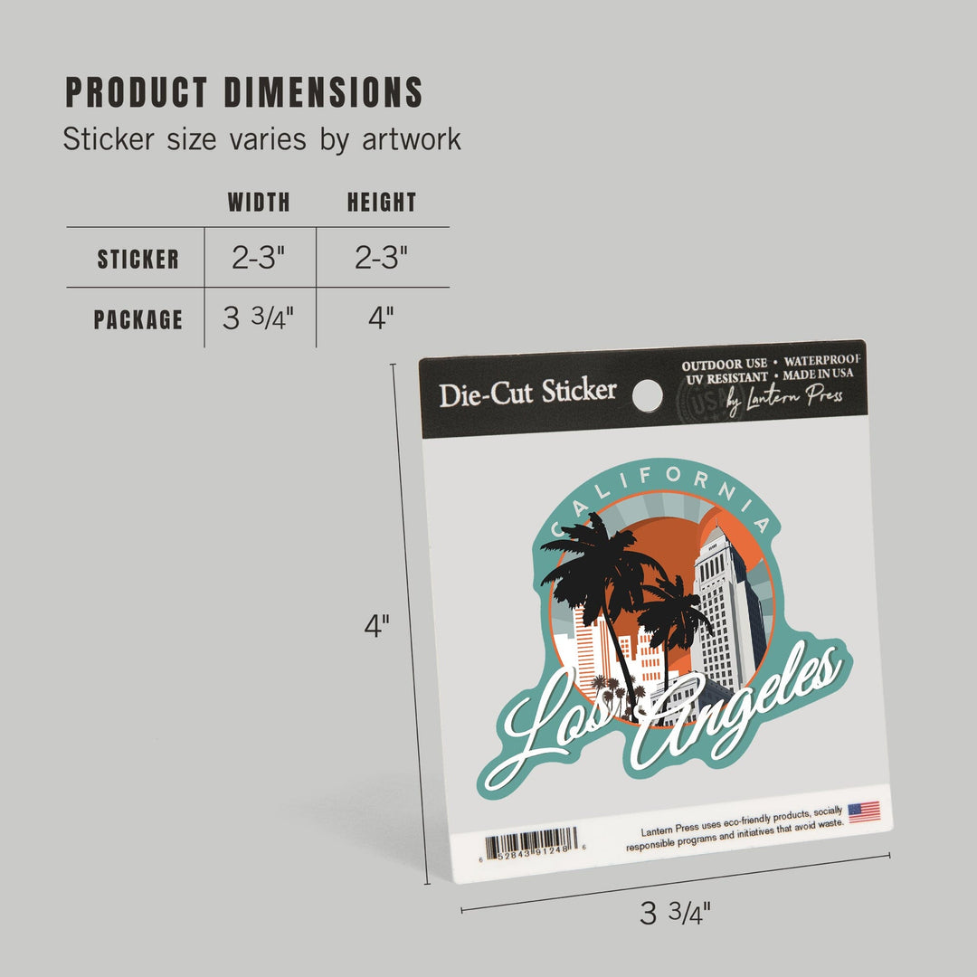 Los Angeles, California, City Hall Vector, Contour, Lantern Press Artwork, Vinyl Sticker - Lantern Press