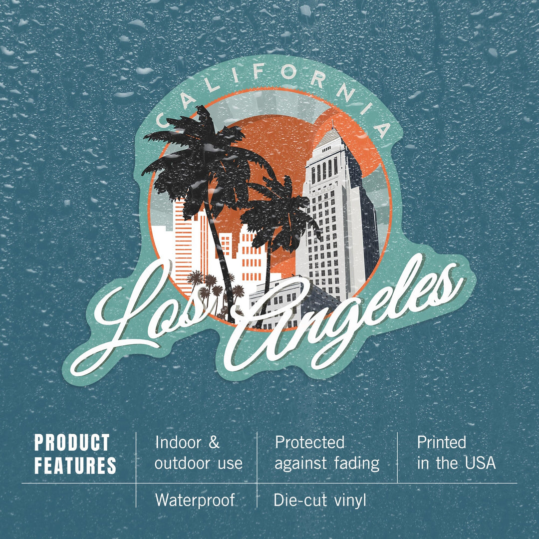 Los Angeles, California, City Hall Vector, Contour, Lantern Press Artwork, Vinyl Sticker - Lantern Press