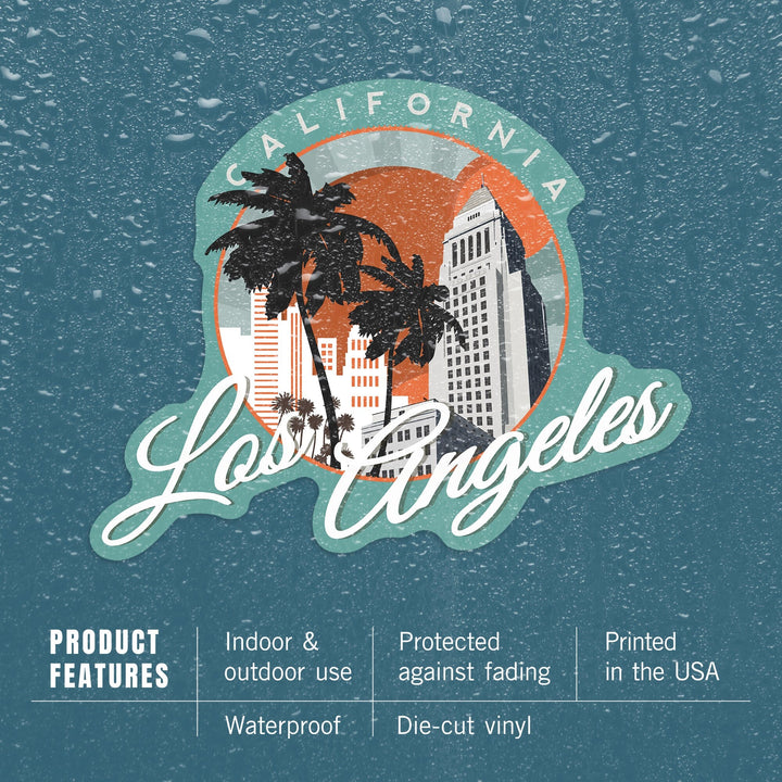 Los Angeles, California, City Hall Vector, Contour, Lantern Press Artwork, Vinyl Sticker - Lantern Press