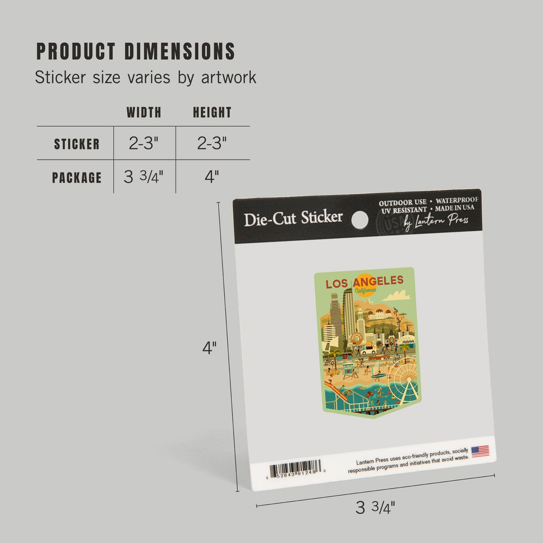 Los Angeles, California, City of Angels, Geometric City Series, Contour, Vinyl Sticker Sticker Lantern Press