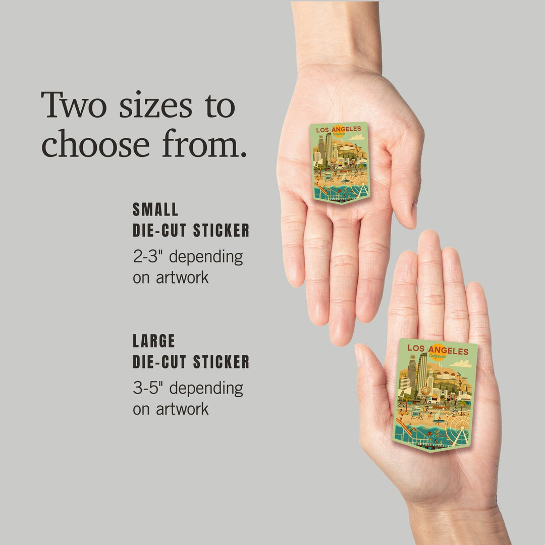 Los Angeles, California, City of Angels, Geometric City Series, Contour, Vinyl Sticker Sticker Lantern Press