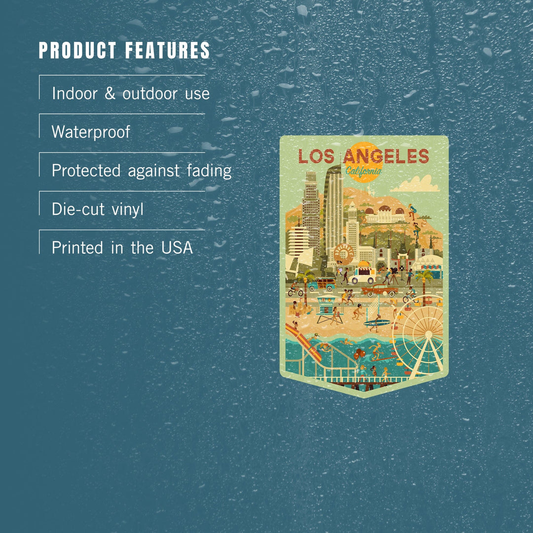 Los Angeles, California, City of Angels, Geometric City Series, Contour, Vinyl Sticker Sticker Lantern Press