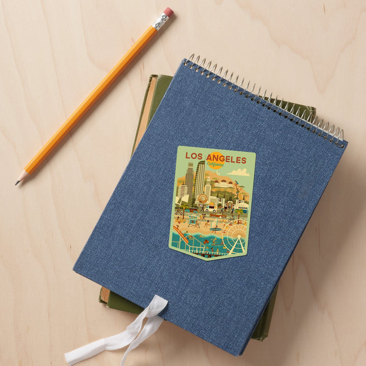 Los Angeles, California, City of Angels, Geometric City Series, Contour, Vinyl Sticker Sticker Lantern Press