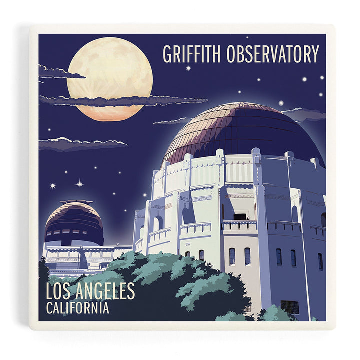 Los Angeles, California, Griffith Observatory at Night, Coasters Coasters Lantern Press