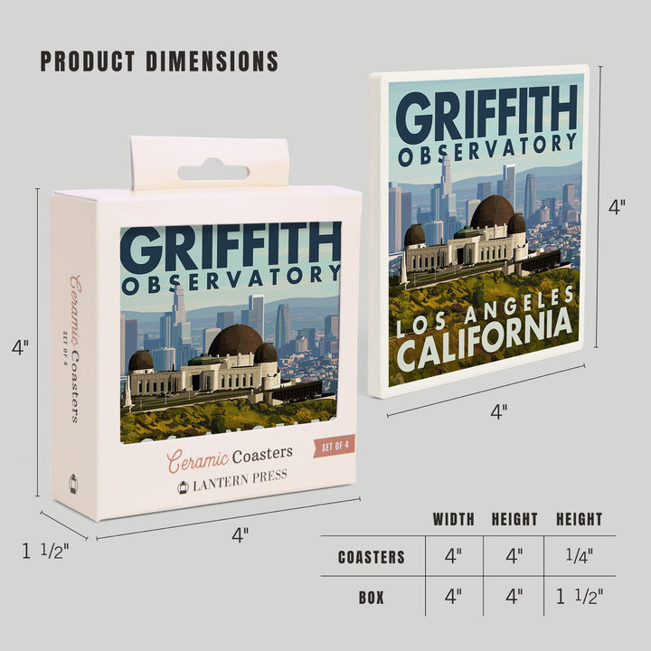 Los Angeles, California, Griffith Observatory Day Scene, Coasters Coasters Lantern Press