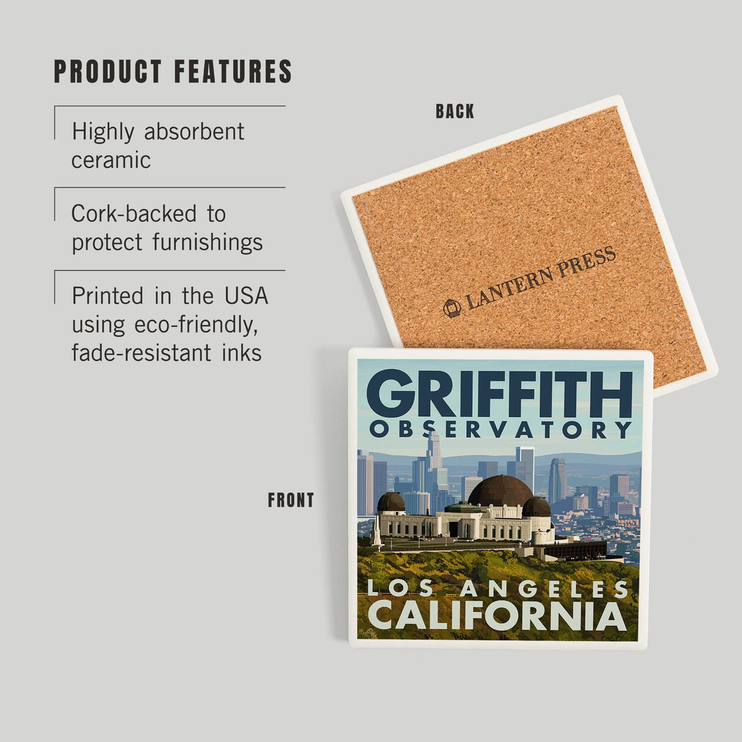 Los Angeles, California, Griffith Observatory Day Scene, Coasters Coasters Lantern Press