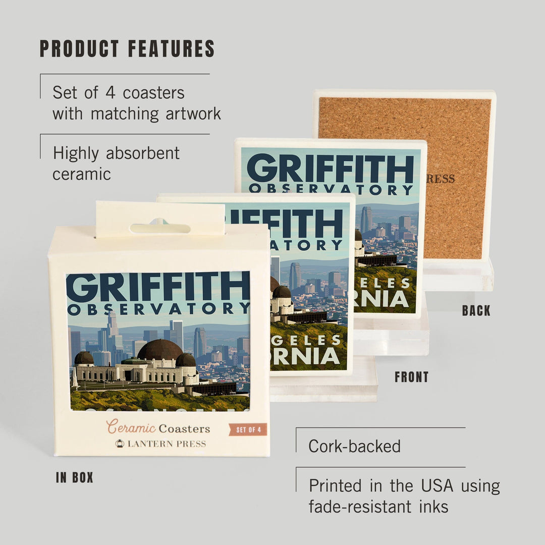 Los Angeles, California, Griffith Observatory Day Scene, Coasters Coasters Lantern Press