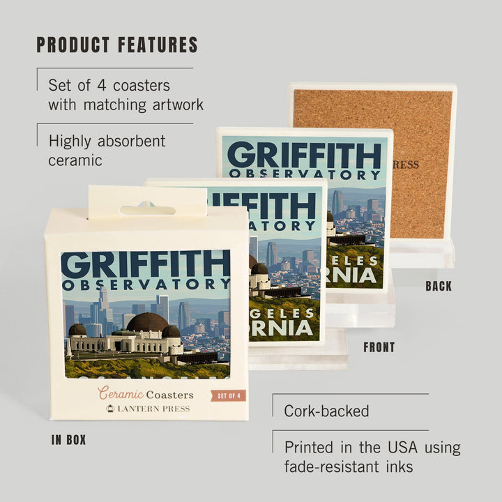 Los Angeles, California, Griffith Observatory Day Scene, Coasters Coasters Lantern Press