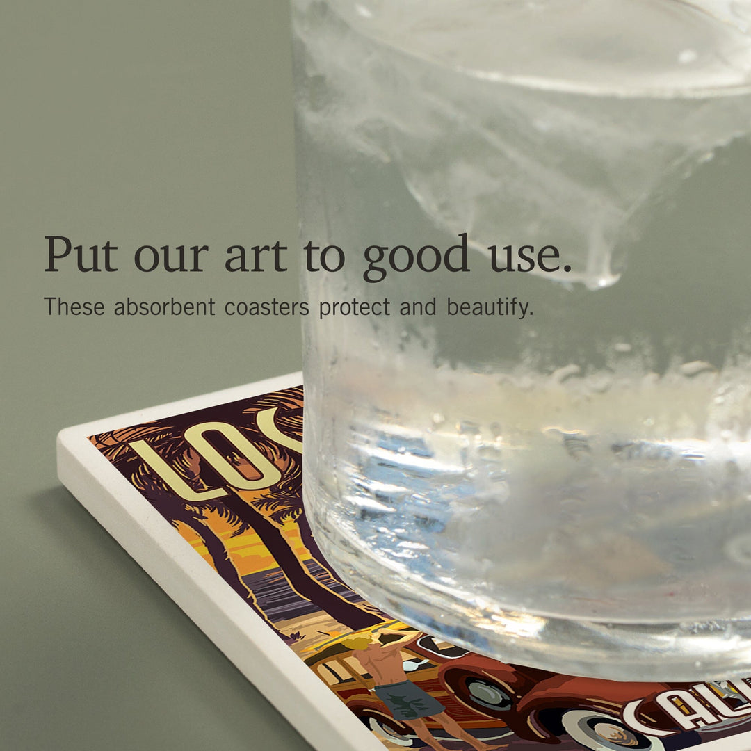 Los Angeles, California, Woodies and Sunset, Coasters Coasters Lantern Press