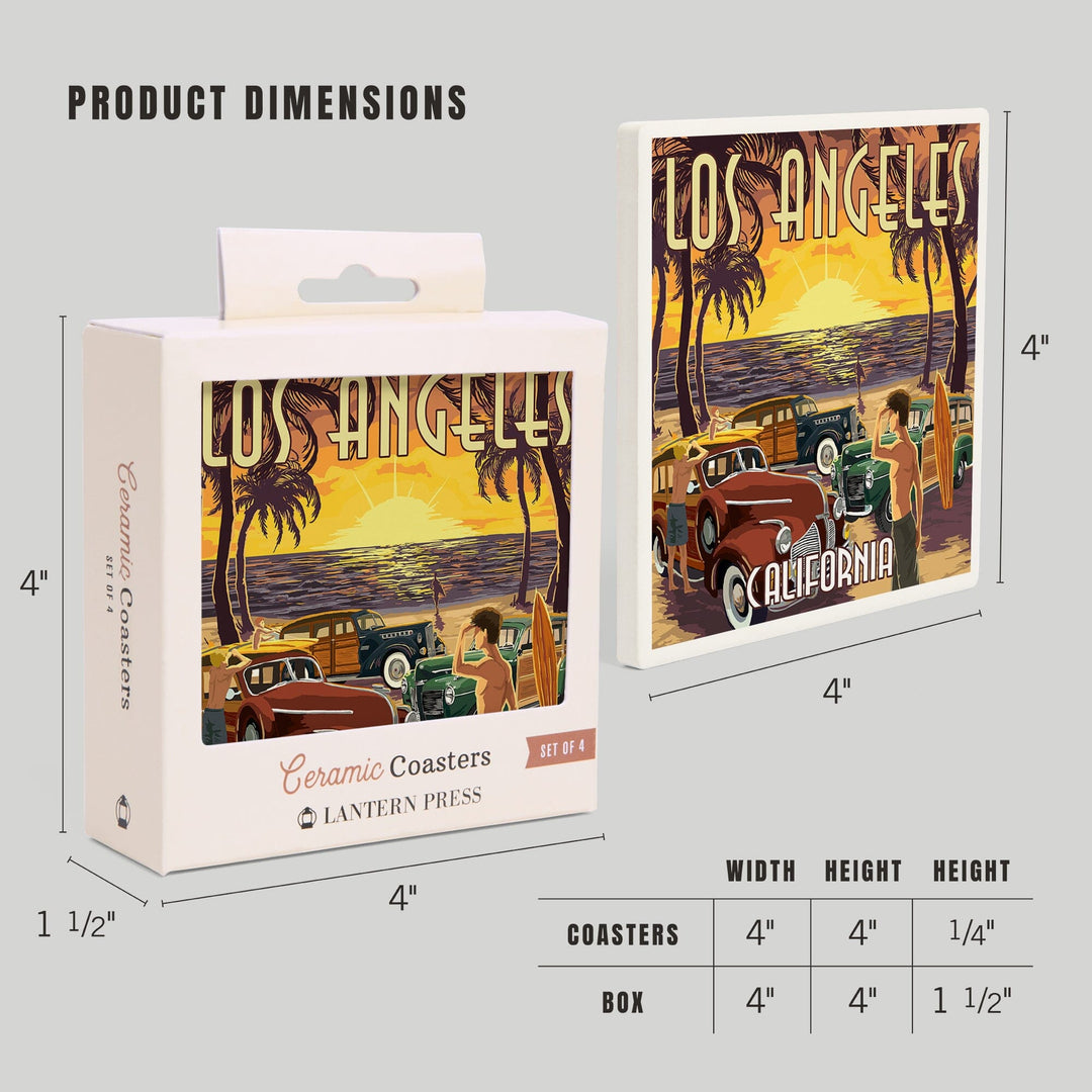Los Angeles, California, Woodies and Sunset, Coasters Coasters Lantern Press