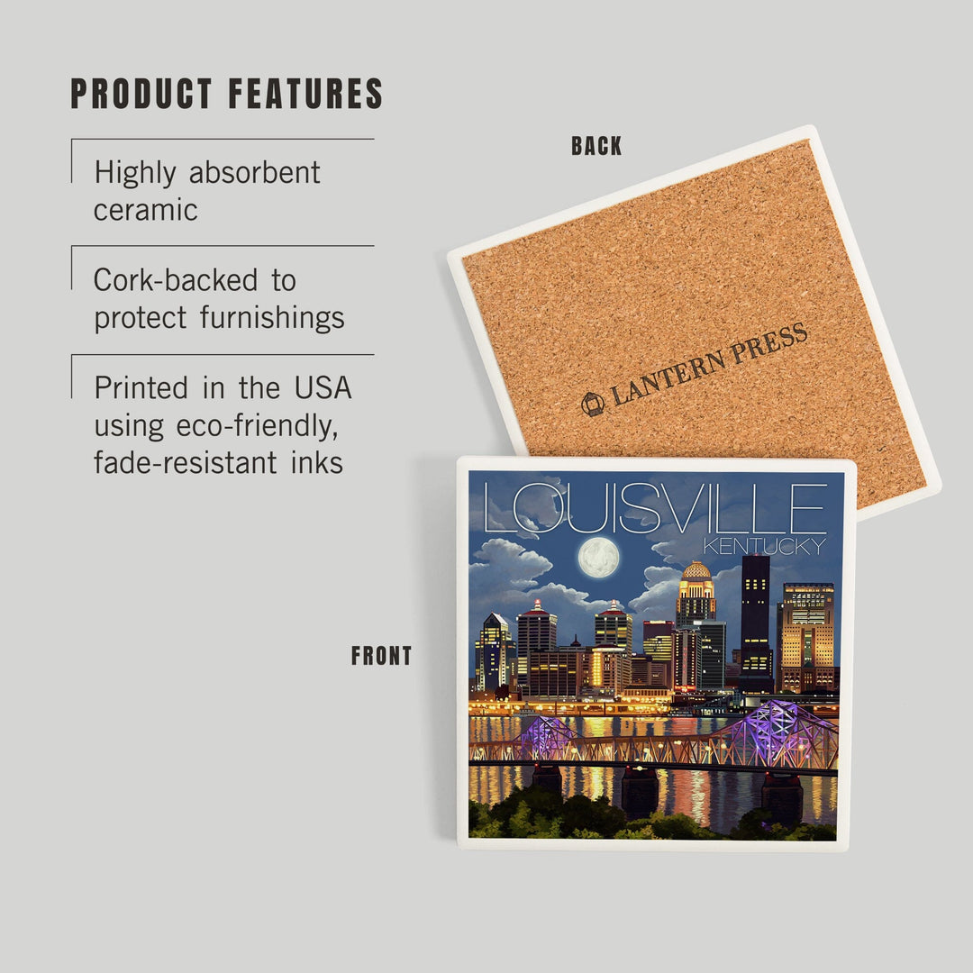 Louisville, Kentucky, Skyline at Night, Coasters Coasters Lantern Press