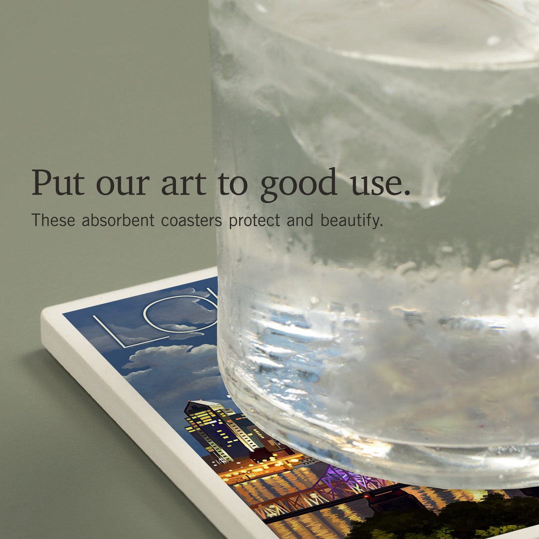 Louisville, Kentucky, Skyline at Night, Coasters Coasters Lantern Press