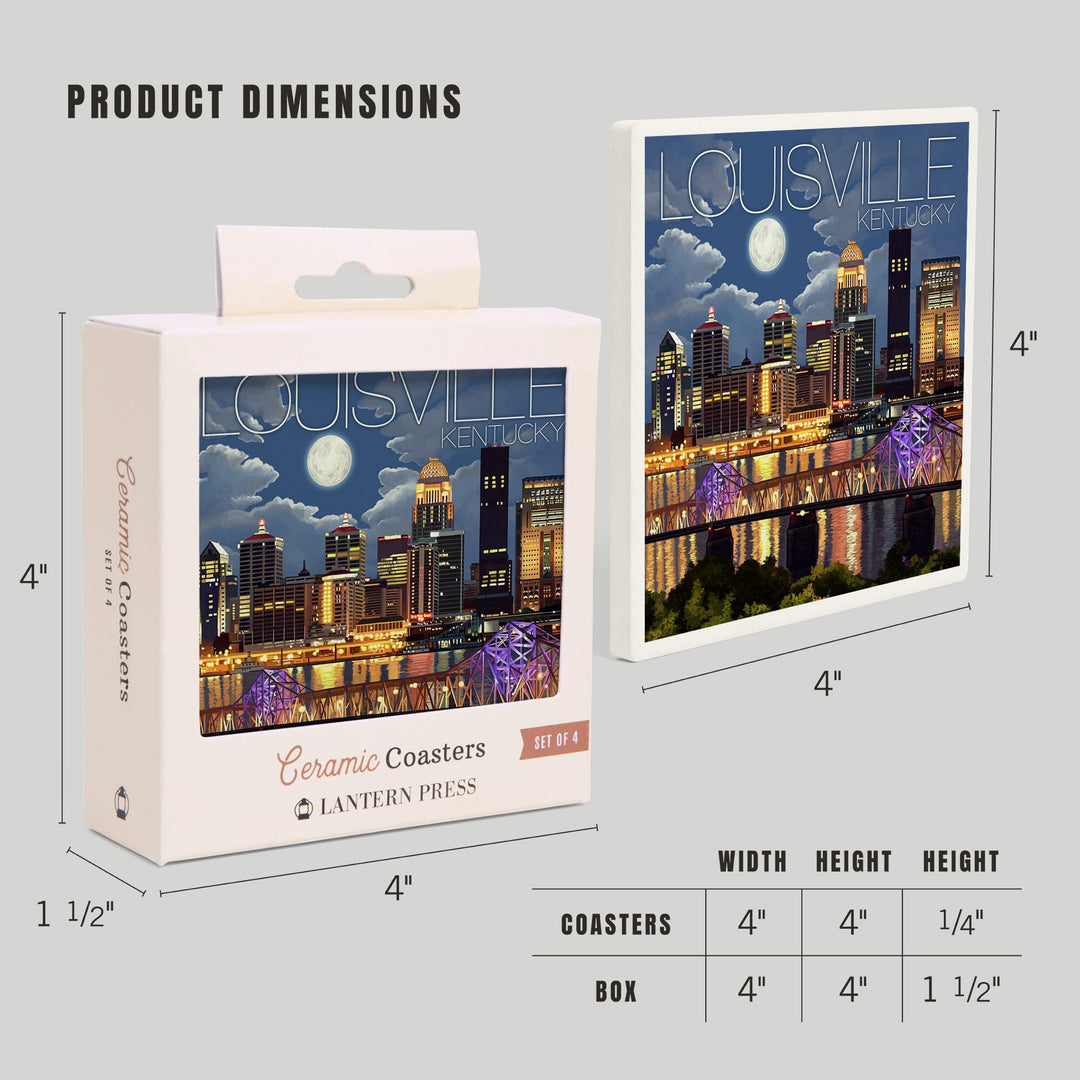 Louisville, Kentucky, Skyline at Night, Coasters Coasters Lantern Press