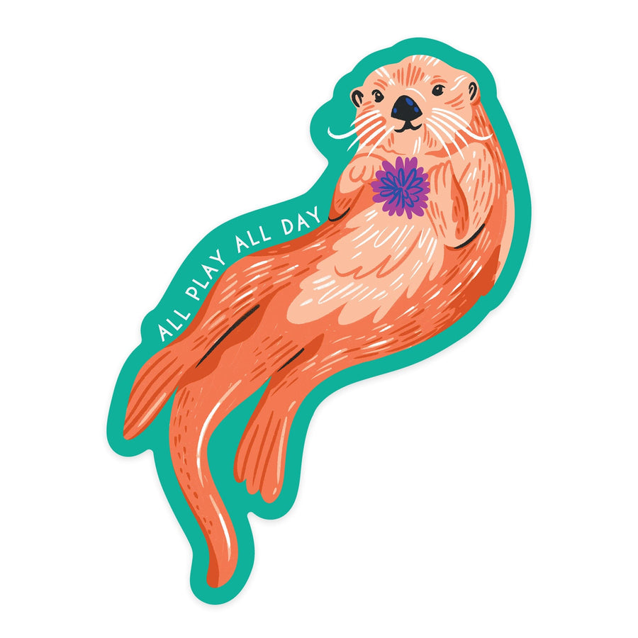 Lush Environment Collection, Sea Otter, All Play All Day, Contour, Vinyl Sticker - Lantern Press