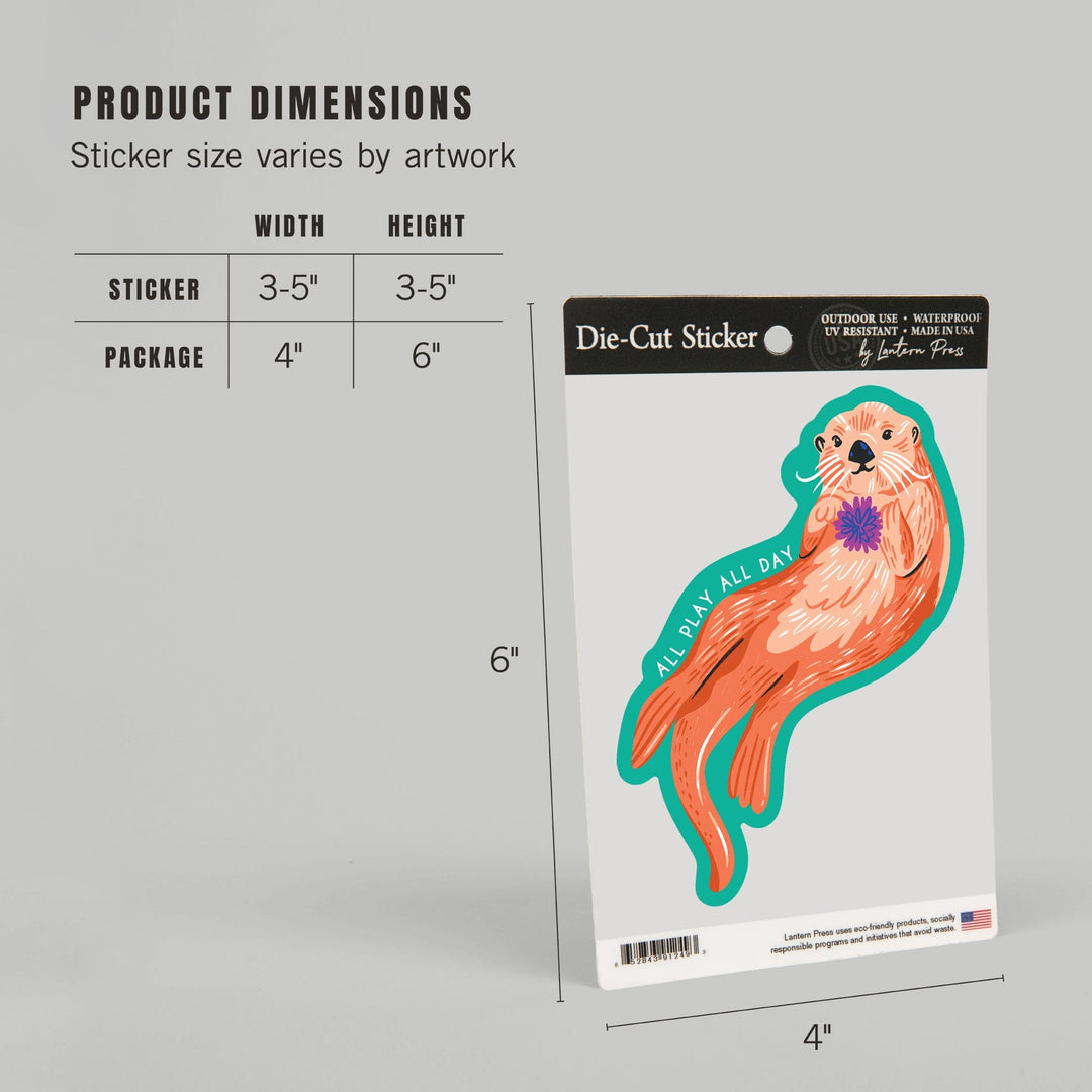 Lush Environment Collection, Sea Otter, All Play All Day, Contour, Vinyl Sticker - Lantern Press