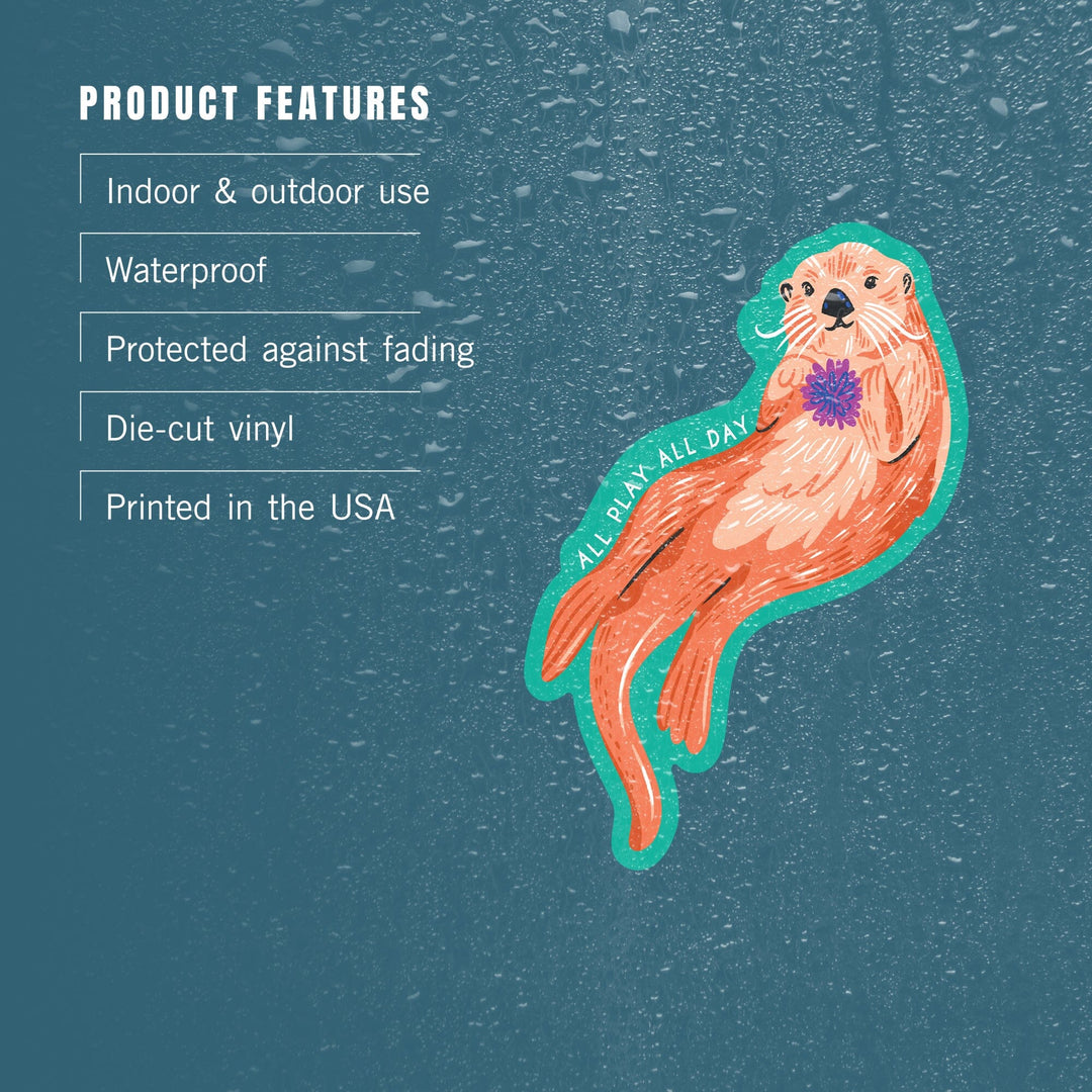 Lush Environment Collection, Sea Otter, All Play All Day, Contour, Vinyl Sticker - Lantern Press