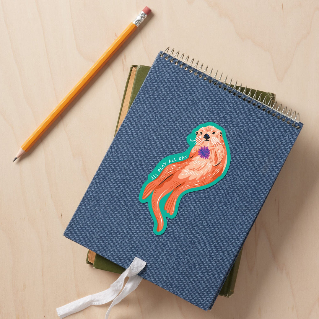 Lush Environment Collection, Sea Otter, All Play All Day, Contour, Vinyl Sticker - Lantern Press