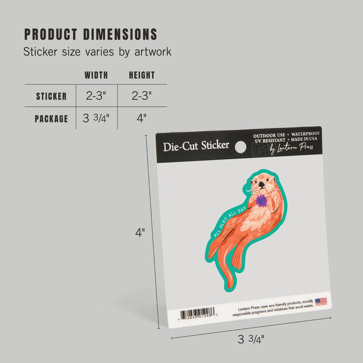 Lush Environment Collection, Sea Otter, All Play All Day, Contour, Vinyl Sticker - Lantern Press