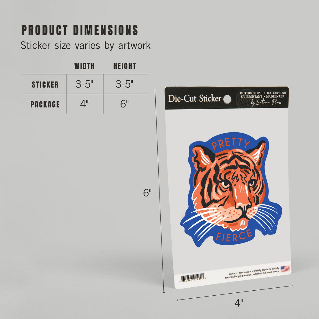 Lush Environment Collection, Tiger Portrait, Pretty Fierce, Contour, Vinyl Sticker - Lantern Press