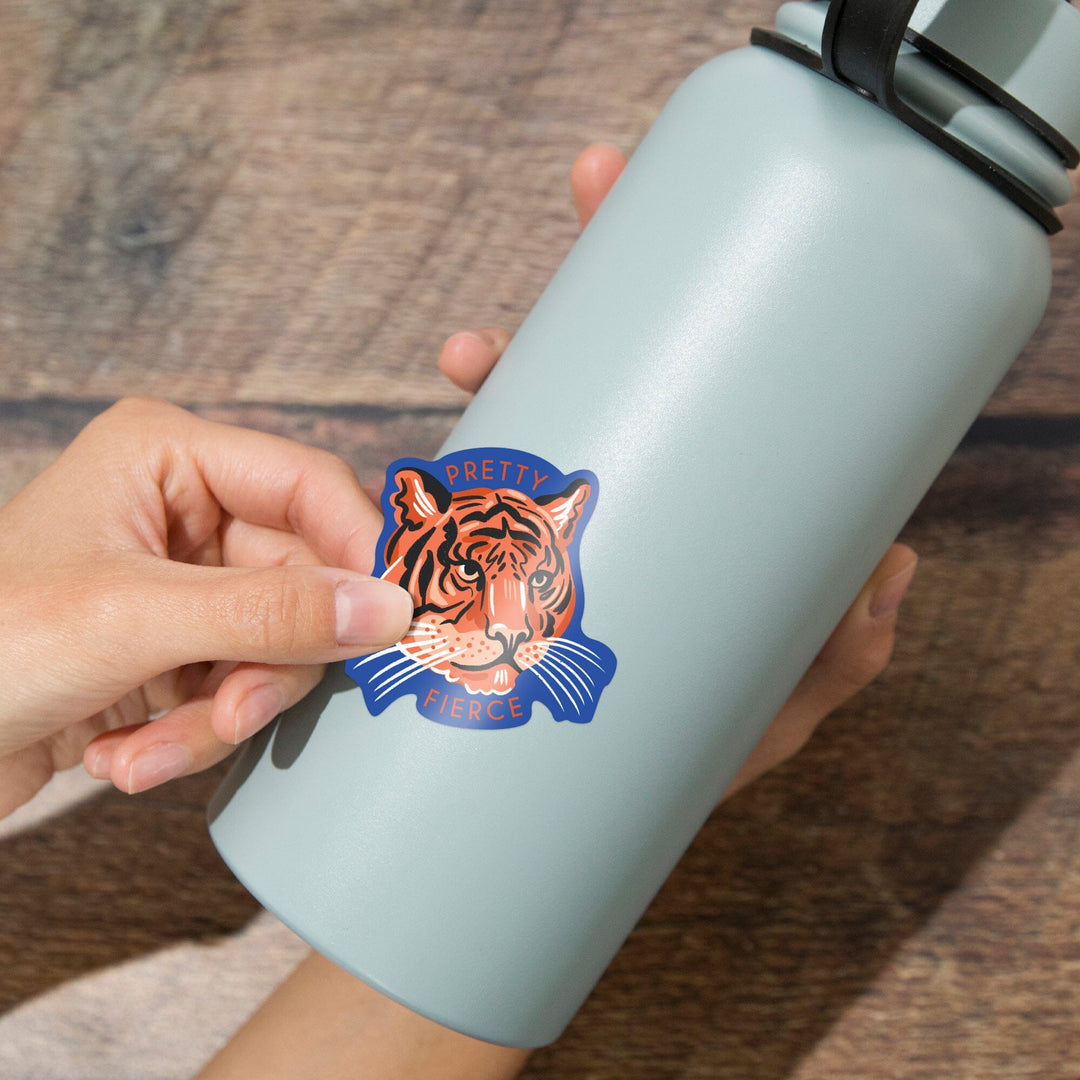 Lush Environment Collection, Tiger Portrait, Pretty Fierce, Contour, Vinyl Sticker - Lantern Press