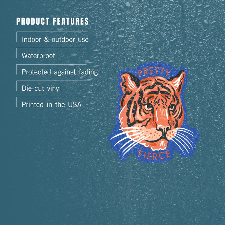 Lush Environment Collection, Tiger Portrait, Pretty Fierce, Contour, Vinyl Sticker - Lantern Press