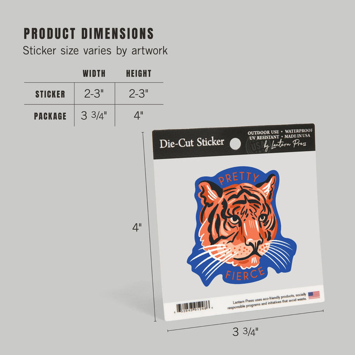 Lush Environment Collection, Tiger Portrait, Pretty Fierce, Contour, Vinyl Sticker - Lantern Press