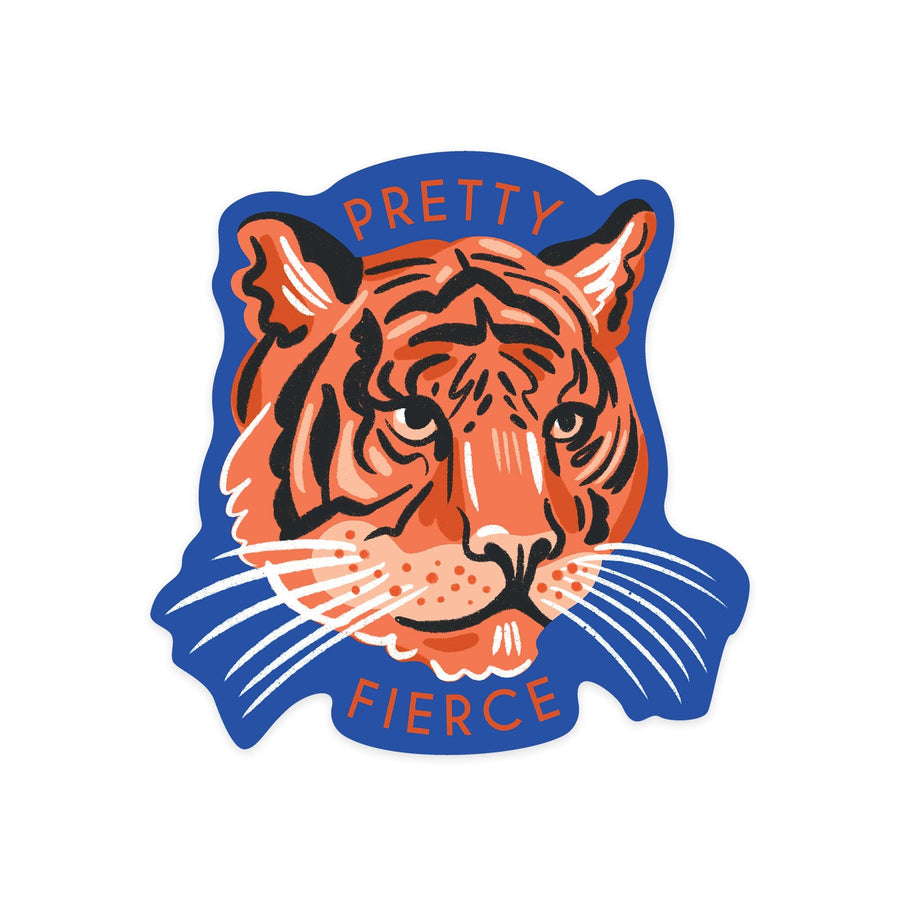 Lush Environment Collection, Tiger Portrait, Pretty Fierce, Contour, Vinyl Sticker - Lantern Press