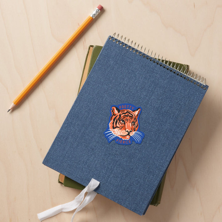 Lush Environment Collection, Tiger Portrait, Pretty Fierce, Contour, Vinyl Sticker - Lantern Press