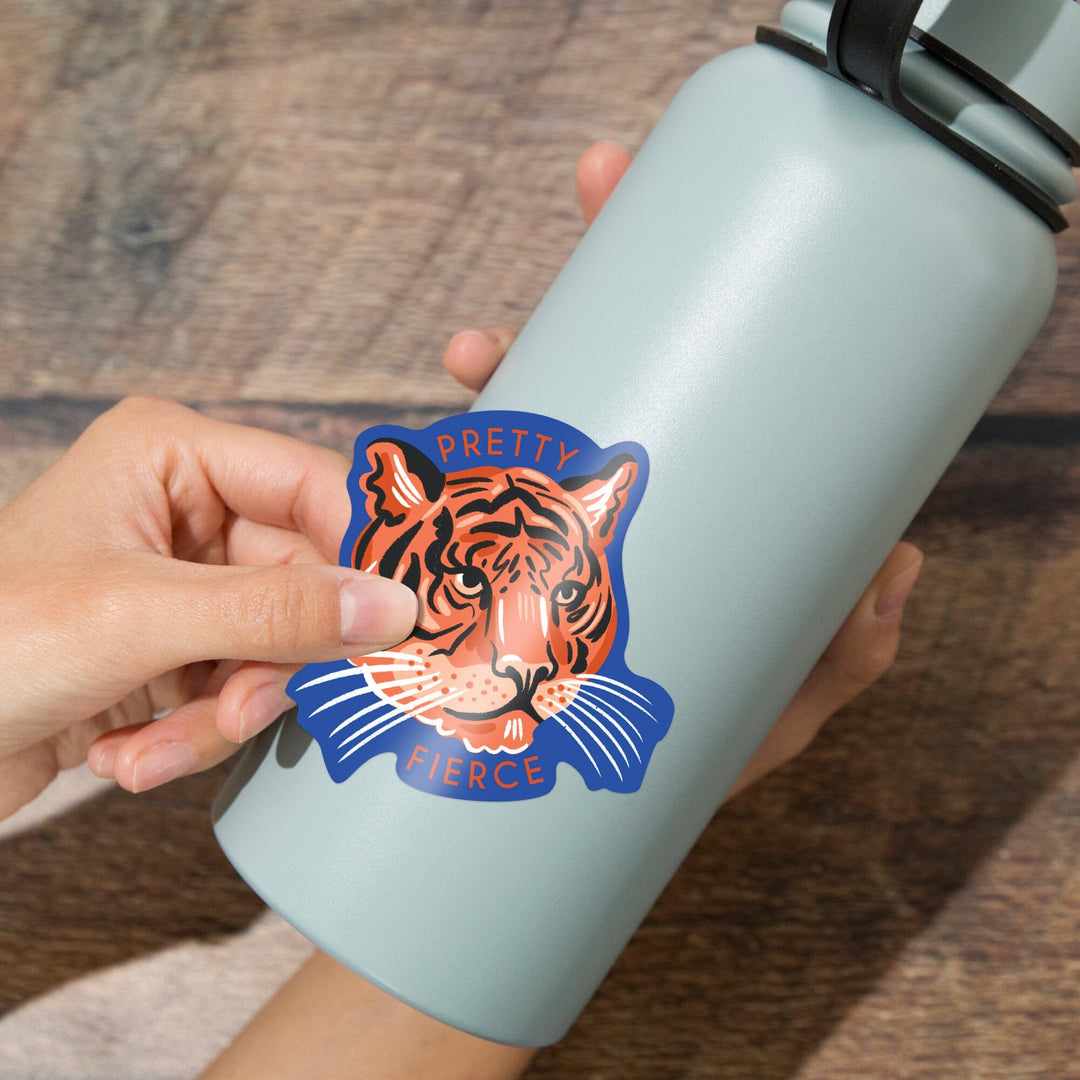 Lush Environment Collection, Tiger Portrait, Pretty Fierce, Contour, Vinyl Sticker - Lantern Press