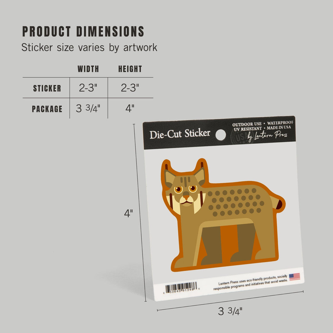 Lynx, Geometric, Contour, Lantern Press Artwork, Vinyl Sticker - Lantern Press