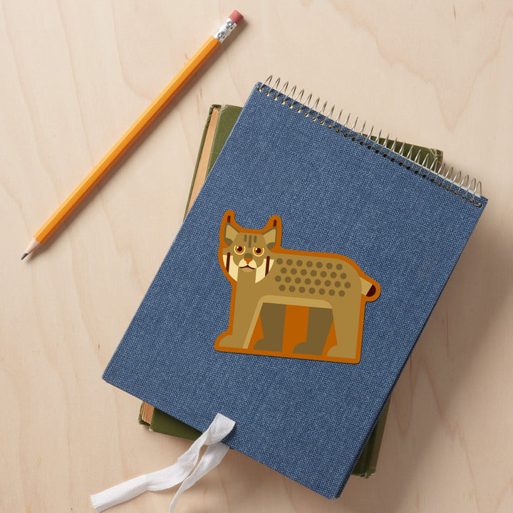 Lynx, Geometric, Contour, Lantern Press Artwork, Vinyl Sticker - Lantern Press