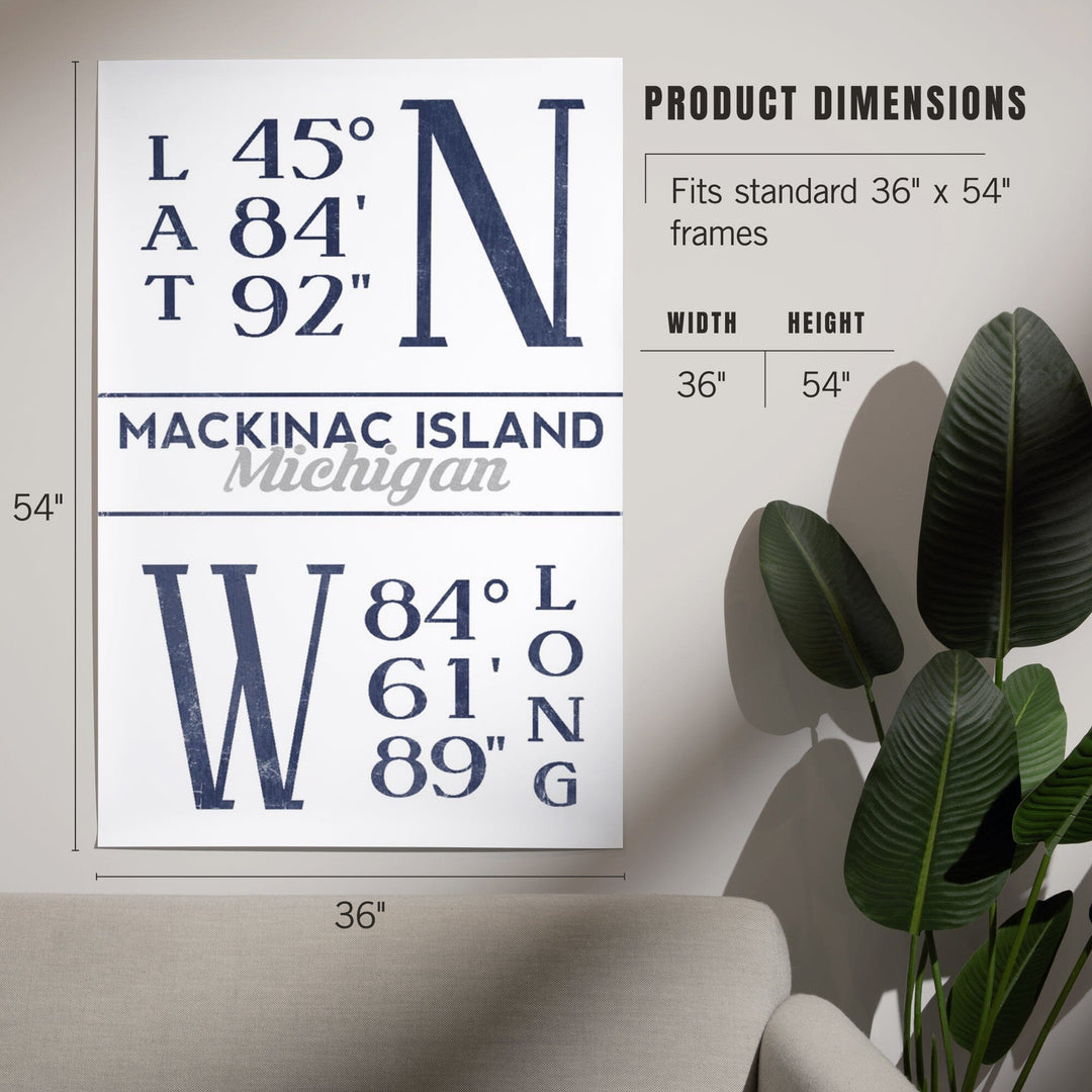 Mackinac Island, Michigan, Latitude and Longitude (Blue), Art & Giclee Prints - Lantern Press