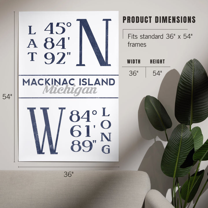 Mackinac Island, Michigan, Latitude and Longitude (Blue), Art & Giclee Prints - Lantern Press
