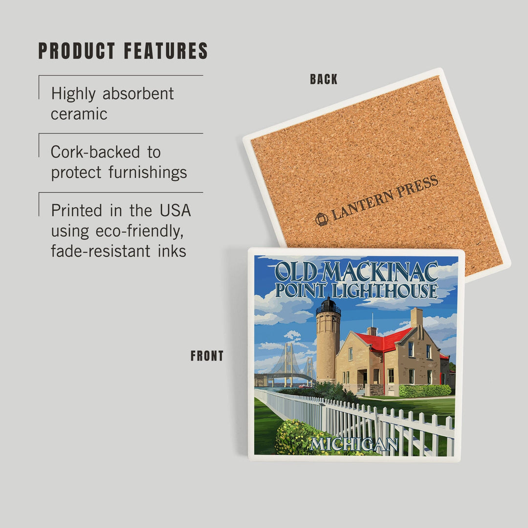 Mackinac Island, Michigan, Old Mackinac Lighthouse, Coasters Coasters Lantern Press
